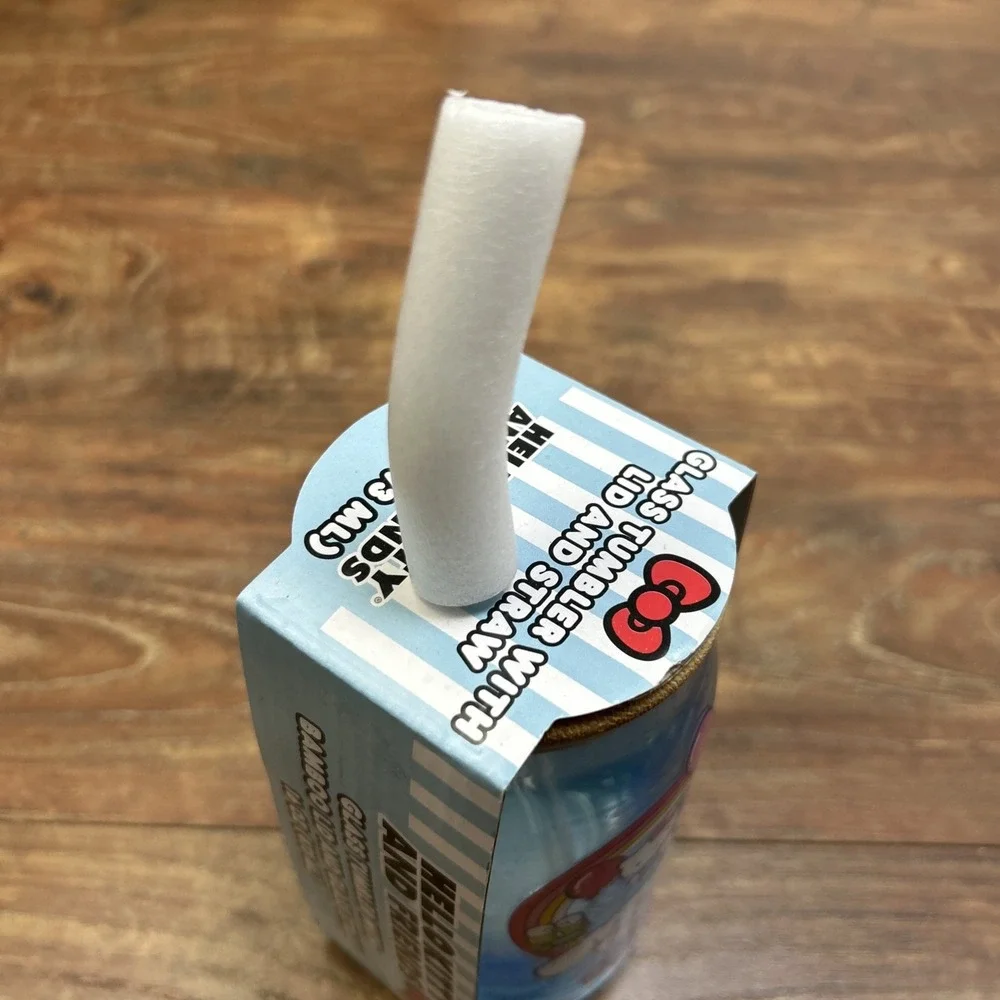 Sanrio Hello Kitty & Friends Glass Tumbler Lid‎ Straw Blue Glass Bamboo Lid 2024
